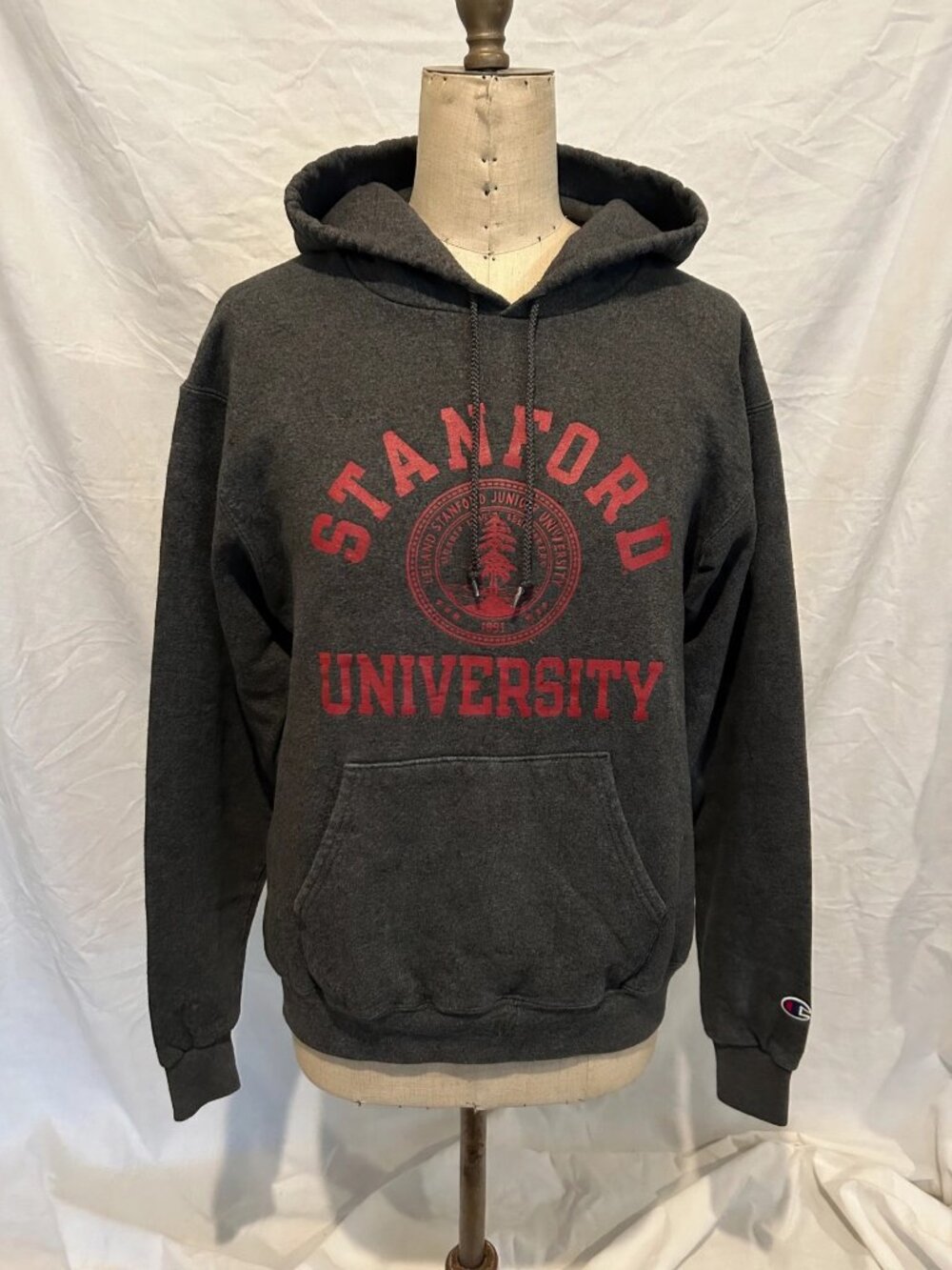 Champion Stanford University Hoodie Small Charcoal Heather Eco Fleece Pullover